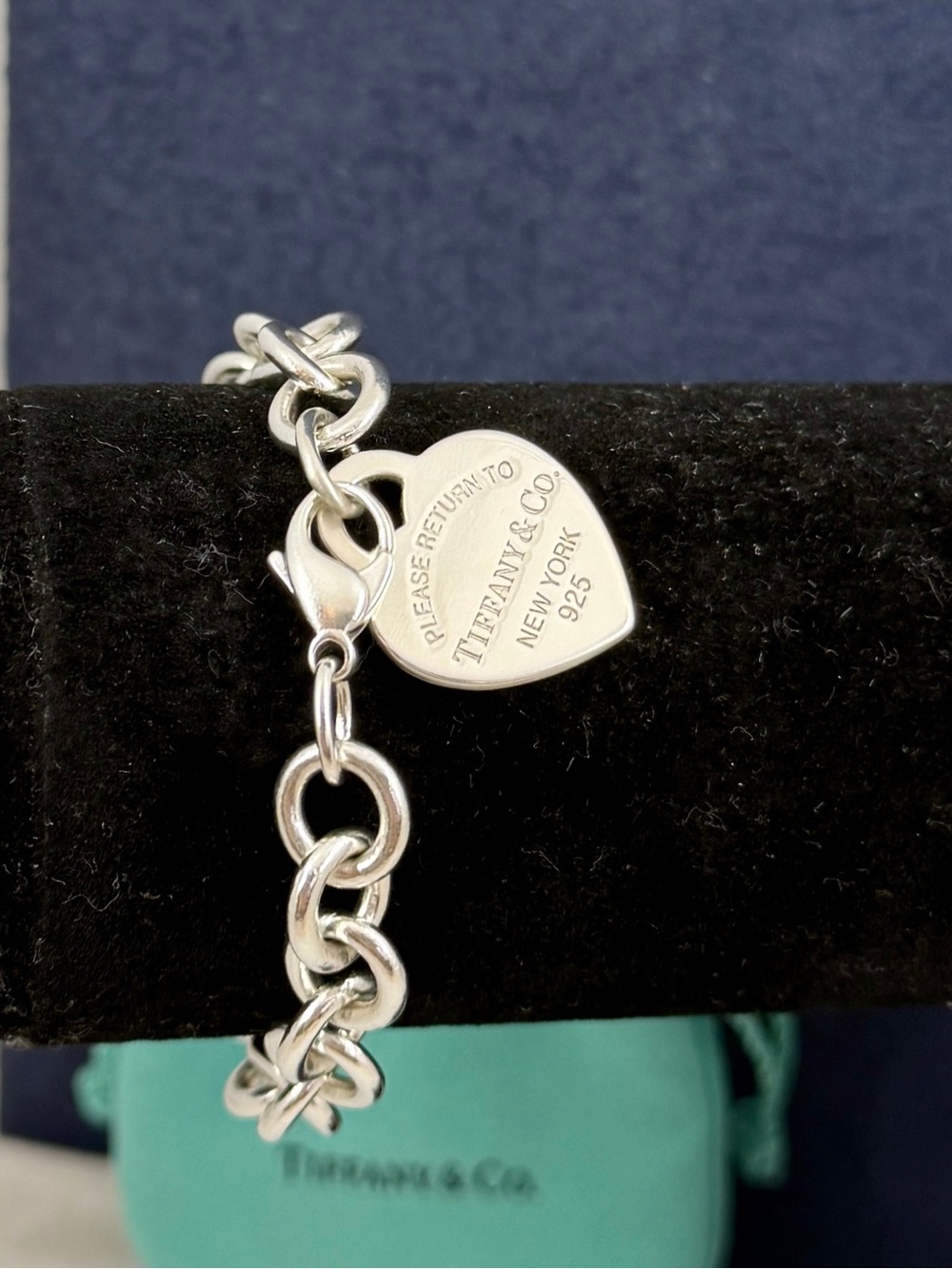TIFFANY & CO Sterling Silver Return Tiffany Heart Tag Charm Bracelet 7.25” COA